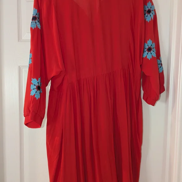 Umgee Red Dress with Blue Embroidery - Picture 5 of 7